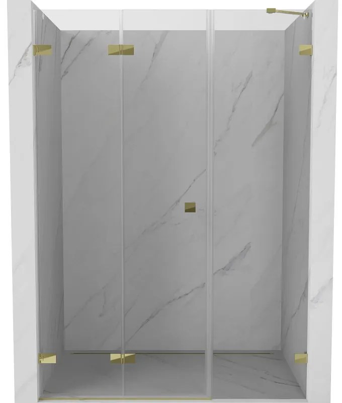 Mexen Lunar-F, skladacie ľavé sprchové dvere 115 cm, číre sklo, zlatý profil, 836S-115-050-50-00-L
