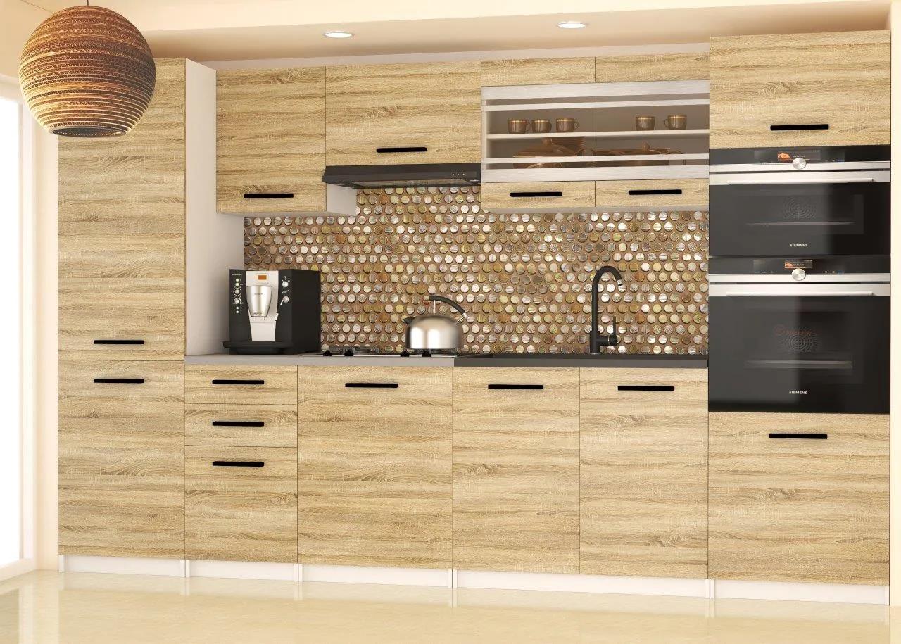 Kuchynská linka Belini 300 cm dub sonoma s pracovnou doskou Syntka2 TOR SYNTKA2/7/WT/DS/0/B1