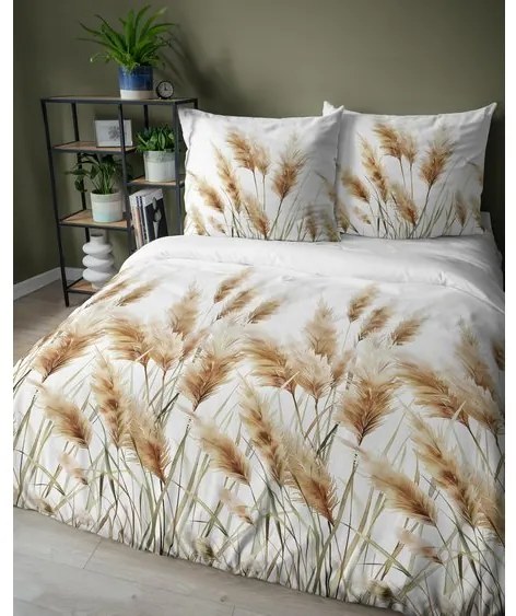 Posteľné obliečky Pampas 140x200 cm + 70x80 cm, bavlnený satén, zapínanie na zips