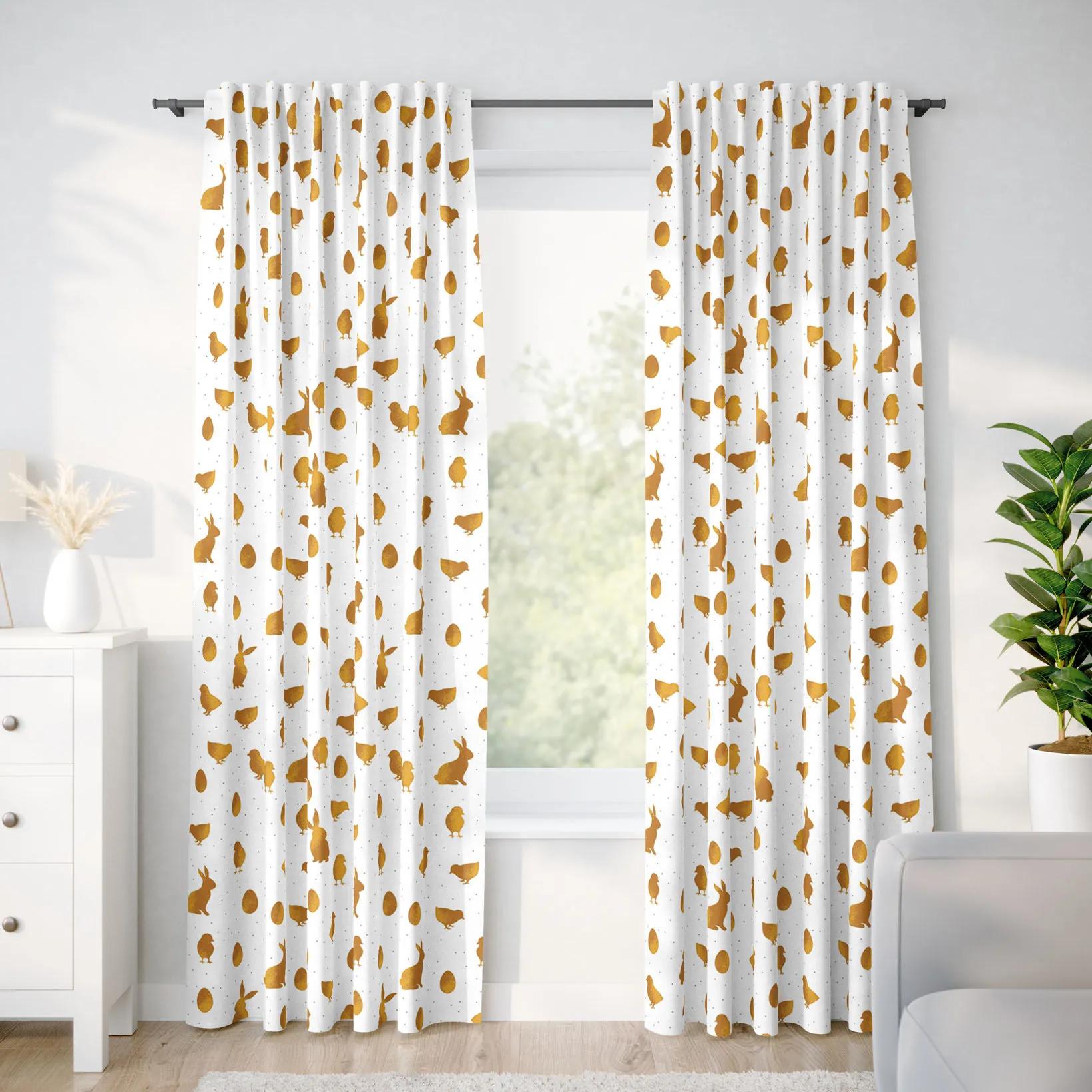 Goldea veľkonočný záves z pevnej bavlny - zlaté symboly veľkej noci 180x145 cm