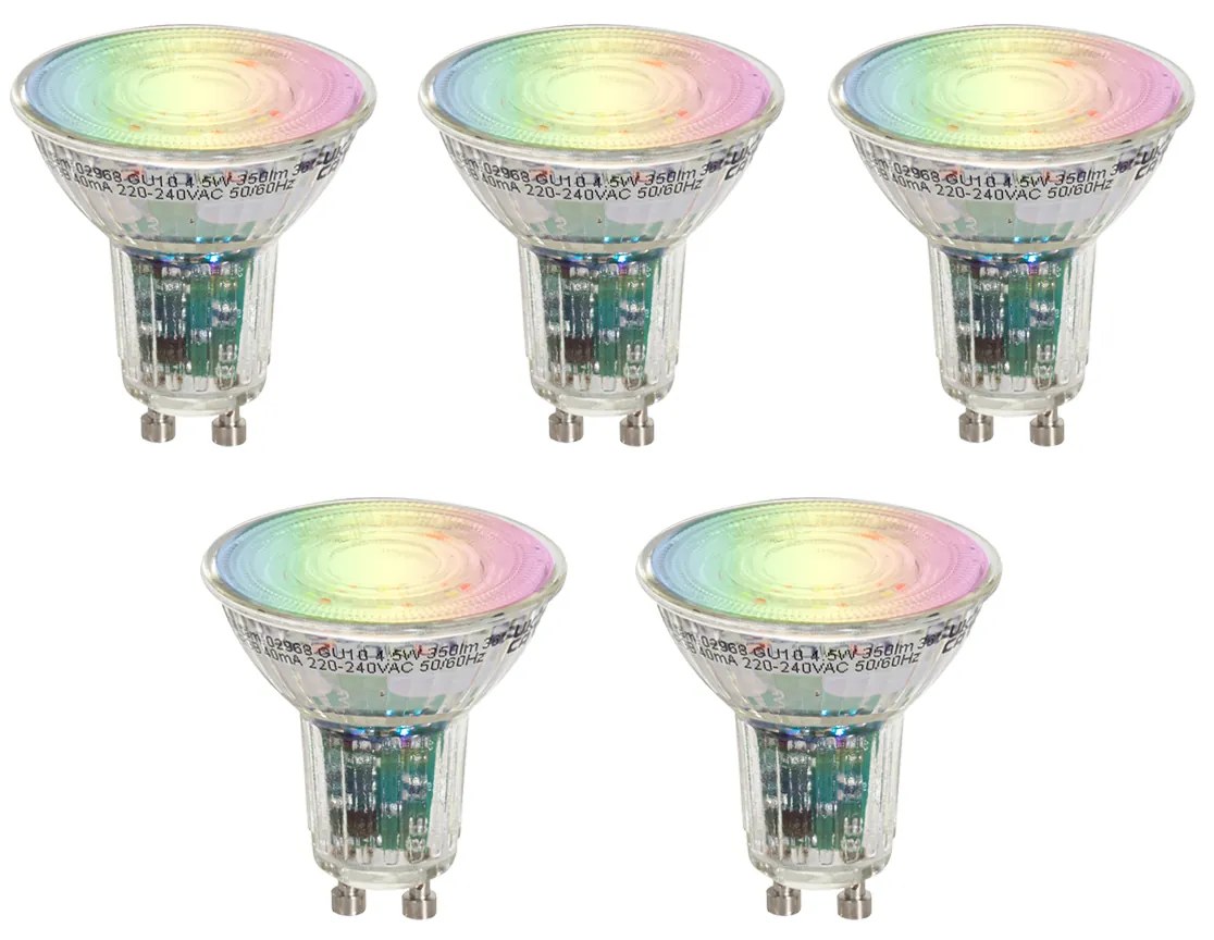 Sada 5 inteligentných žiaroviek GU10 50 LED číra RGBW 4,5 W 350 lm 2700-6000 K