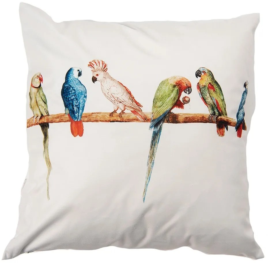 Biela obliečka na vankúš s papagájmi na tyči - 45*45 cm