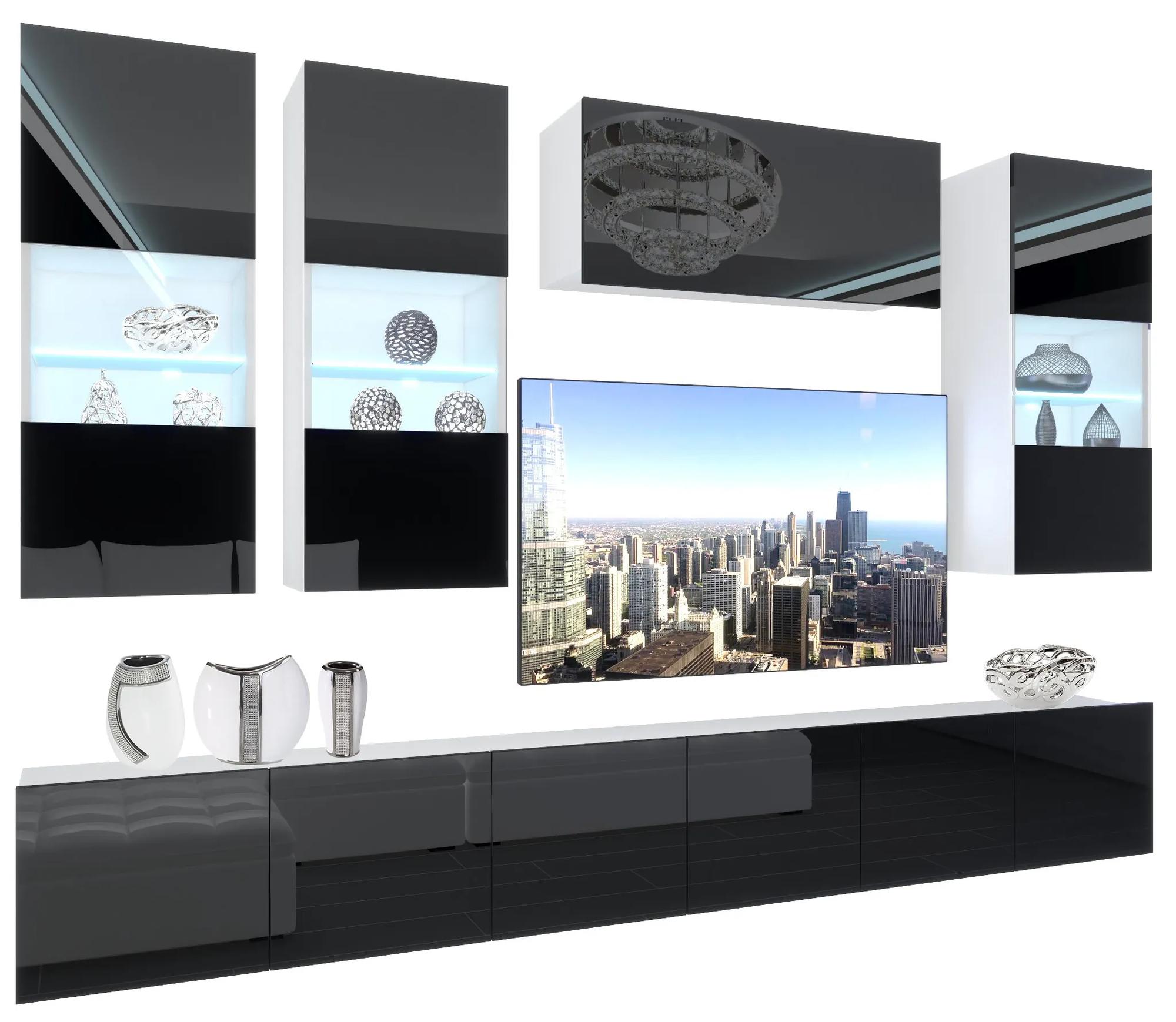 Obývacia stena Belini Premium Full Version čierny lesk + LED osvetlenie Nexum 80
