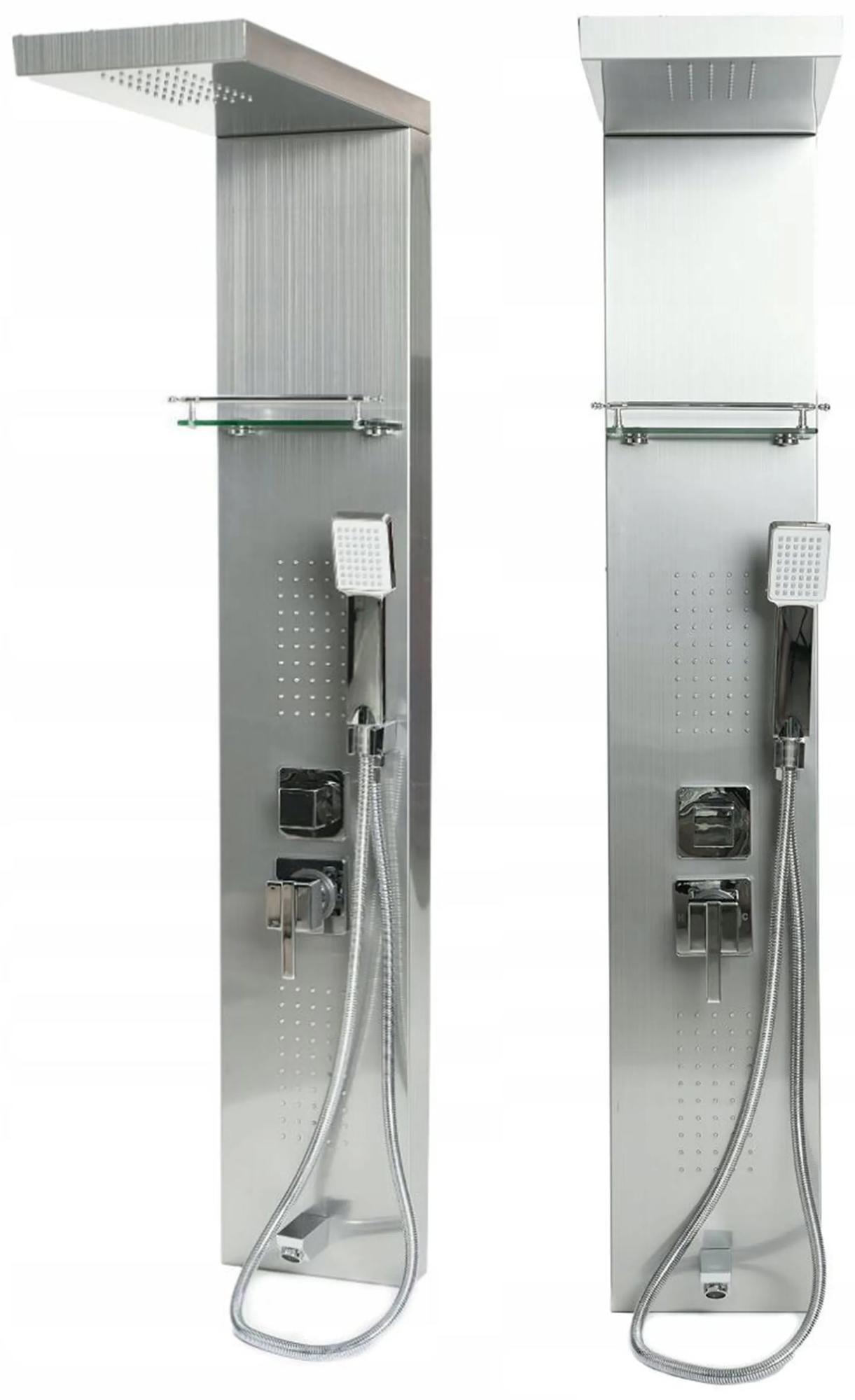 Sprchový rohový panel TOLEDO 4v1 - s výtokom do vane - INOX