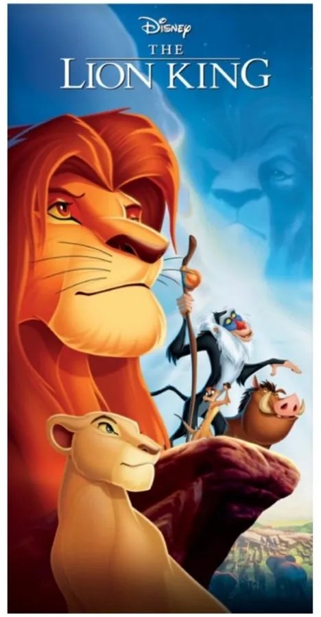 Bavlnená plážová osuška Leví kráľ - motív Simba a jeho priatelia - 100% bavlna, froté s gramážou 320 gr./m² - 70 x 140 cm