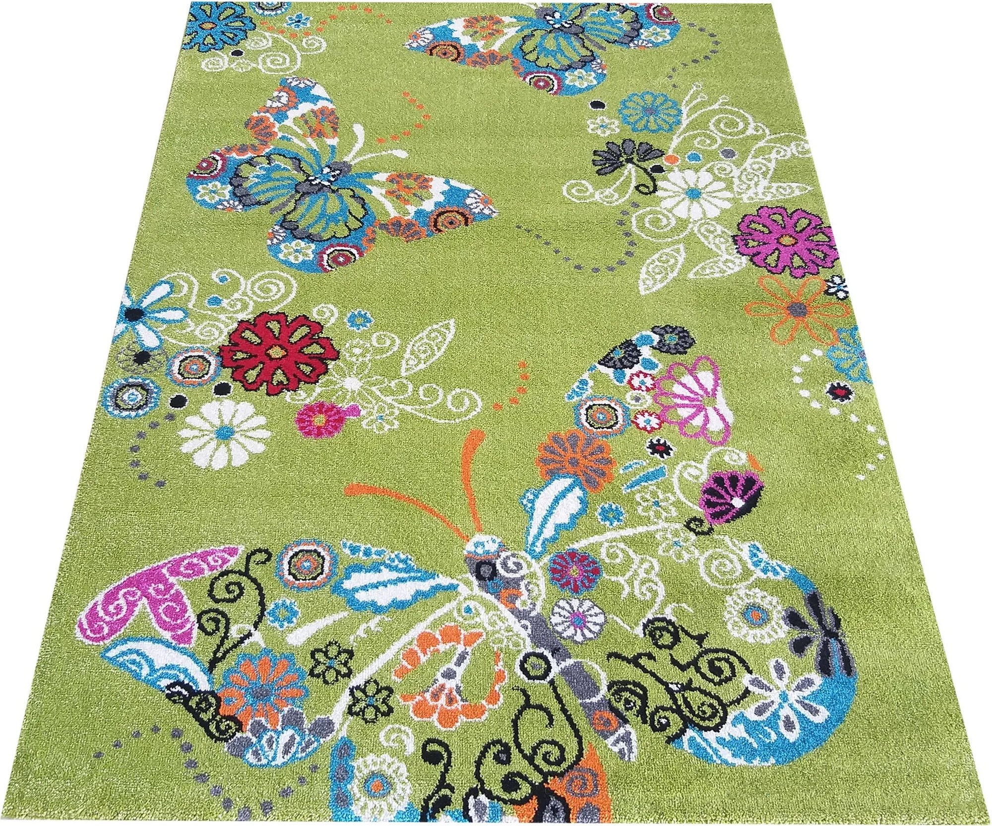 DY Detský zelený koberec s motýľmi Bella 114 Rozmer: 120x170 cm