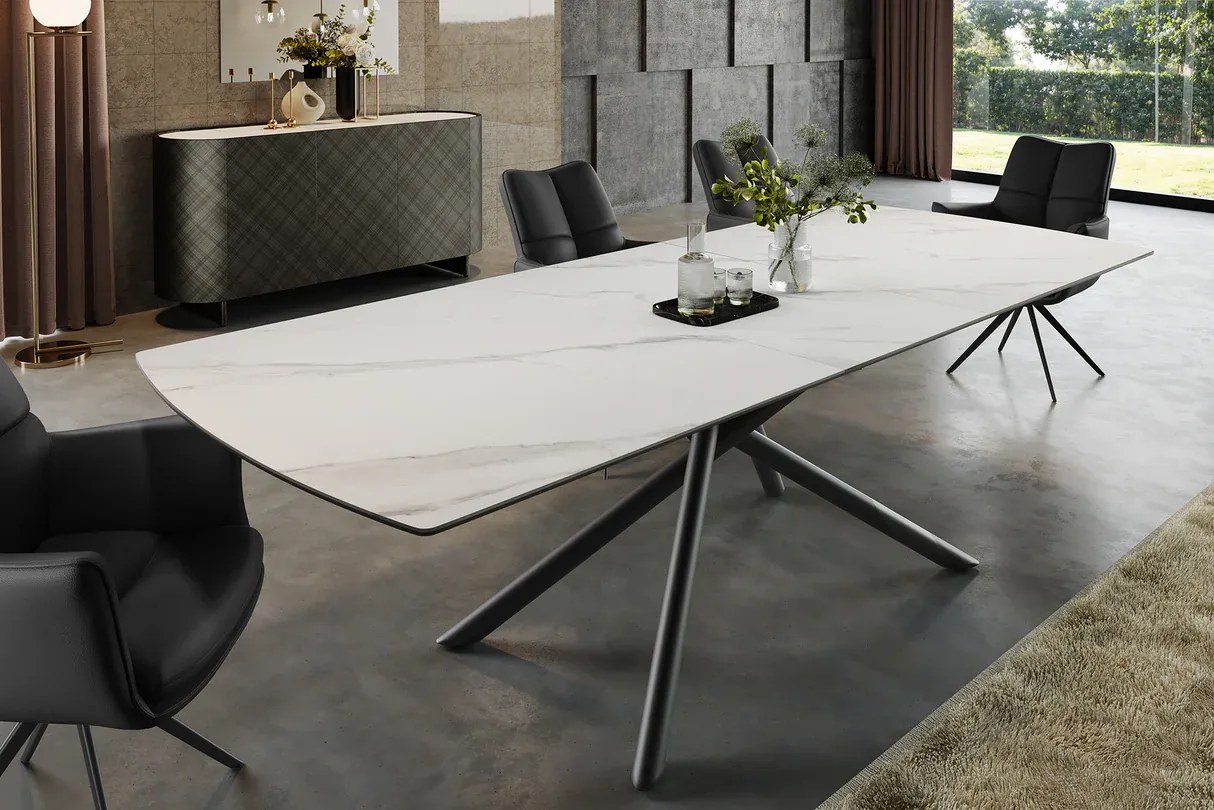 Jedálenský stôl MIKADO 180-230 cm rozkladací s keramickou doskou z bieleho mramoru