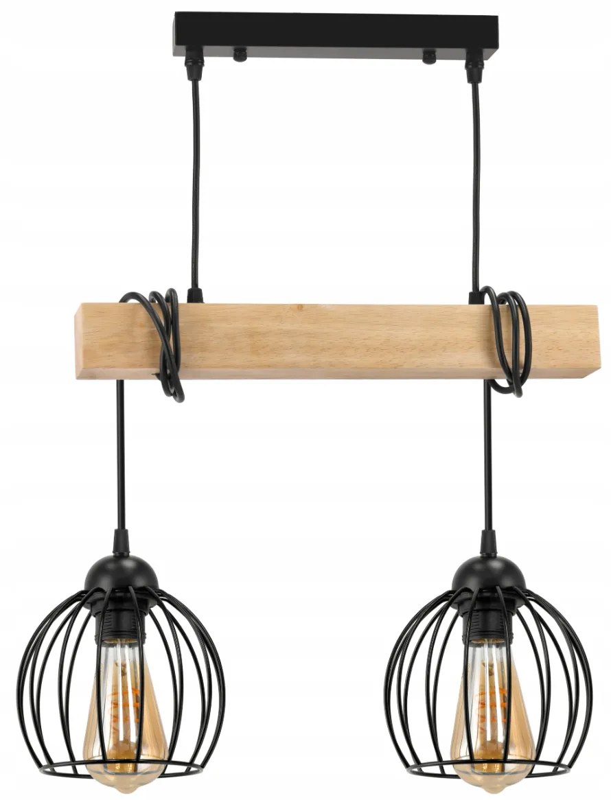 BERGE Závesné stropné svietidlo LED drevený trám 2xE27 Luster Wire ball