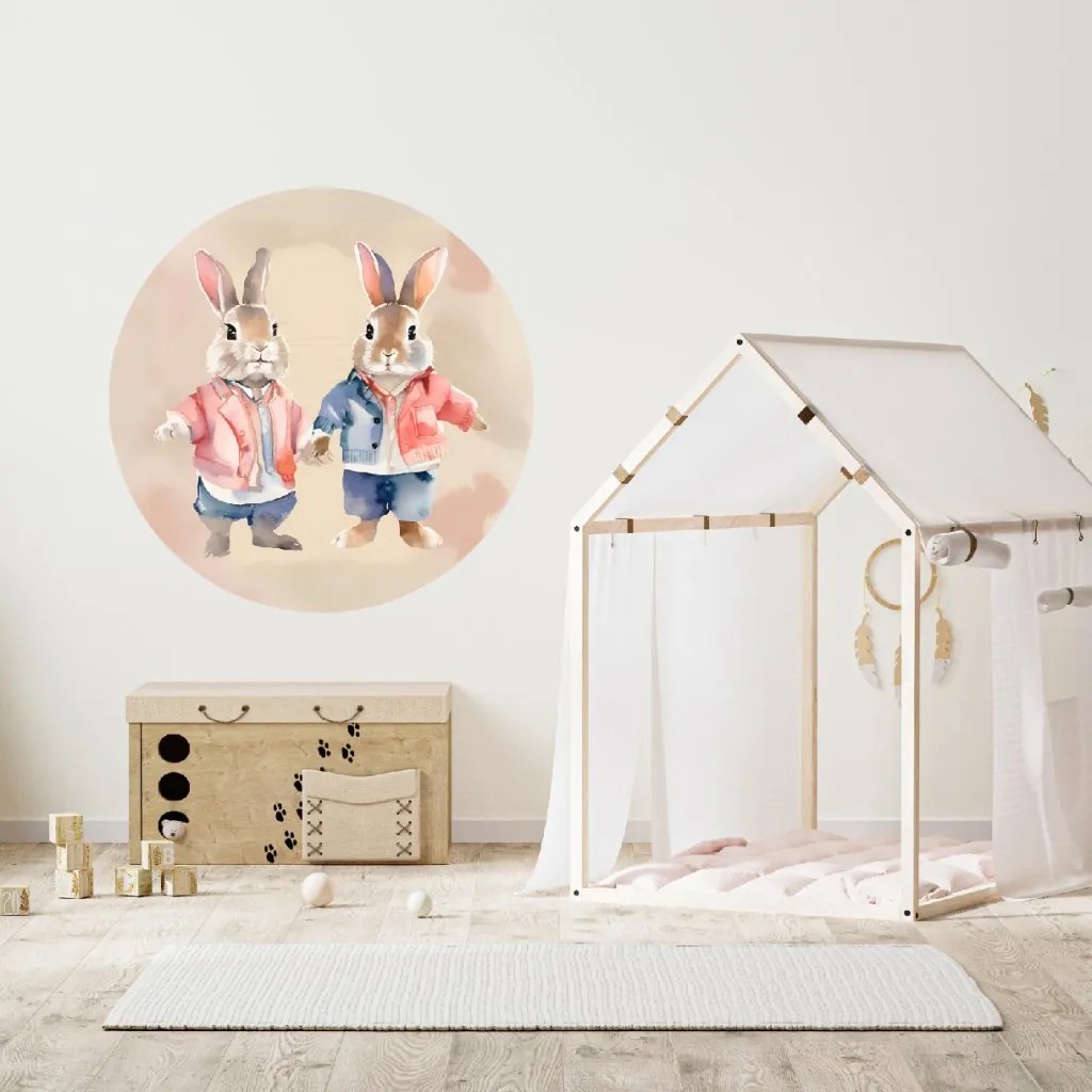 PIPPER. Kruhová samolepka na stenu "Zajace" Veľkosť: 100 cm