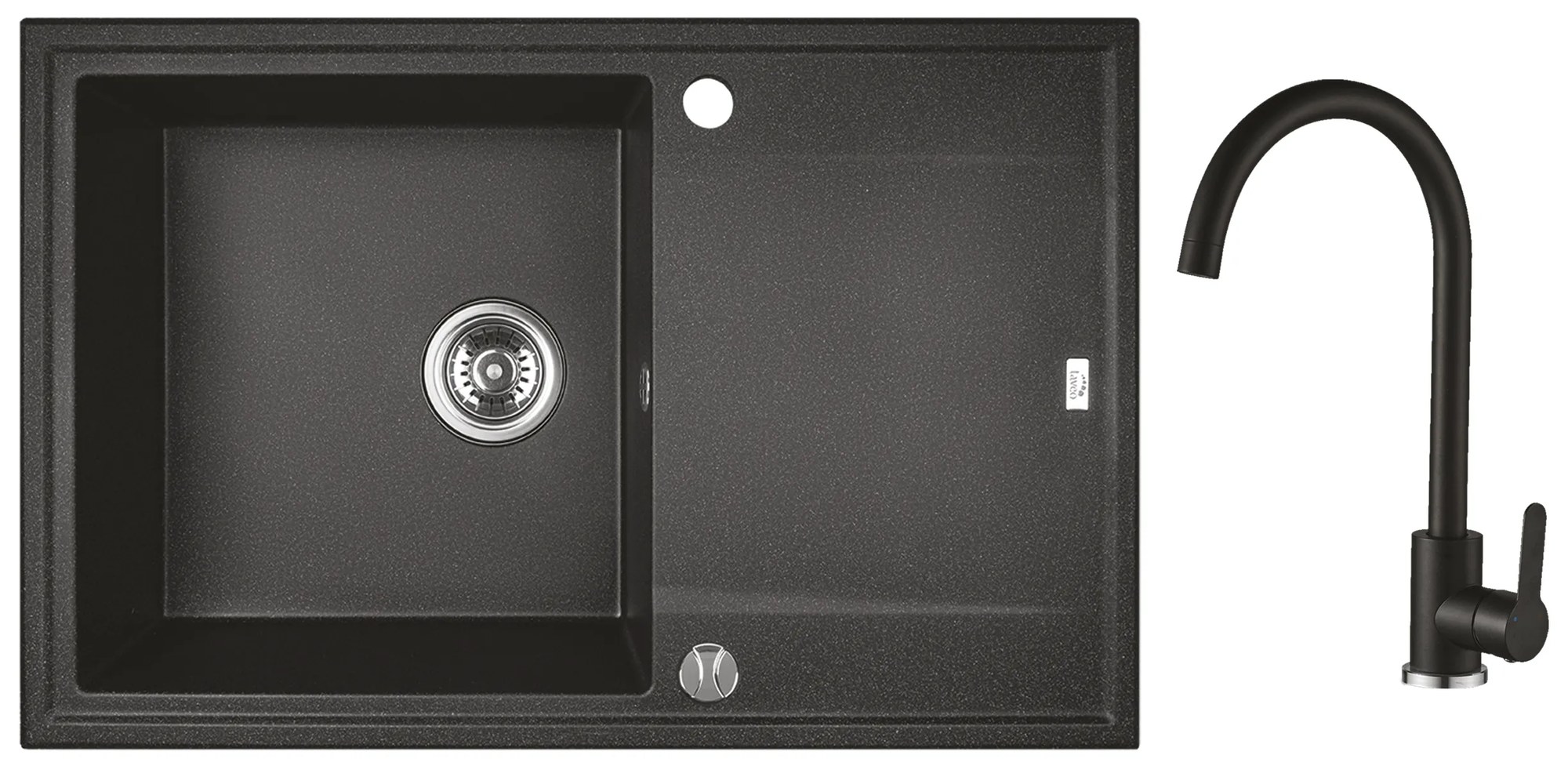 Laveo Megalo, 1-komorový granitový drez 780x500x185 mm + drezová batéria, čierna, LAV-SBEA711T