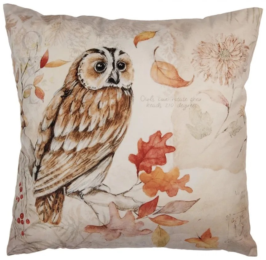 Béžová obliečka na vankúš so sovou Owl - 45*45 cm