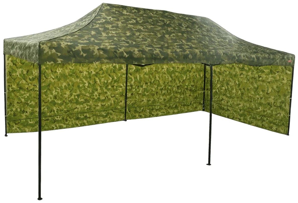 Rýchlorozkladací nožnicový stan 3x6m – hliníkový, 2 bočné plachty, Maskáčová