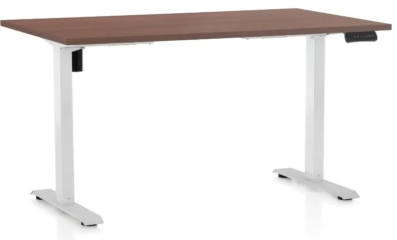 Výškovo nastaviteľný stôl OfficeTech B, 120 x 80 cm, biela podnož, orech