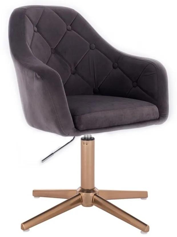 LuxuryForm DESIGN Kreslo ANDORA VELUR na zlatom kríži - tmavo šedé