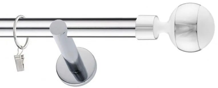 Dekorstudio Chrómová jednoradová garniža biely VIVALDI 19mm Dĺžka: 140cm, Typ uchytenia: Držiak otvorený, Typ príslušenstva: Krúžky tiché so štipcami