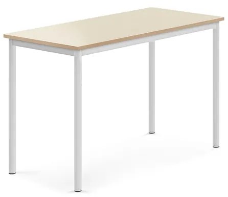 Stôl SONITUS, 1200x600x760 mm, HPL - breza, biela