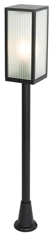 Vonkajšia stojaca lampa čierna s rebrovaným sklom 100 cm IP44 - Charlois Ribbed
