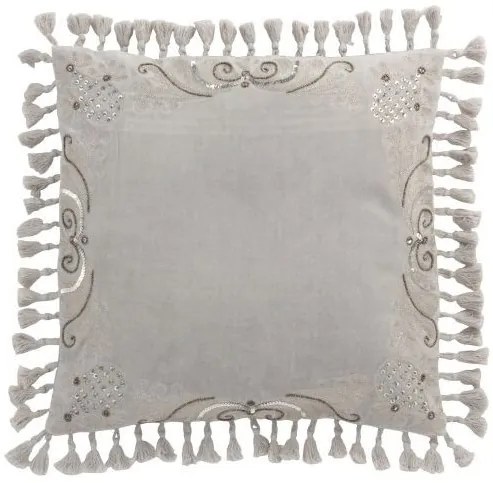 Zamatový šedý vankúš Moroccan II so strapcami - 45*45 cm Zamatový šedý vankúš Moroccan II so strapcami - 45*45 cm
