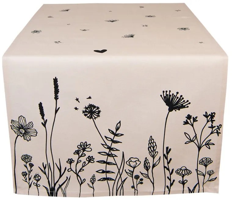 Béžový bavlnený behúň s květinami Flora And Fauna - 50*140 cm