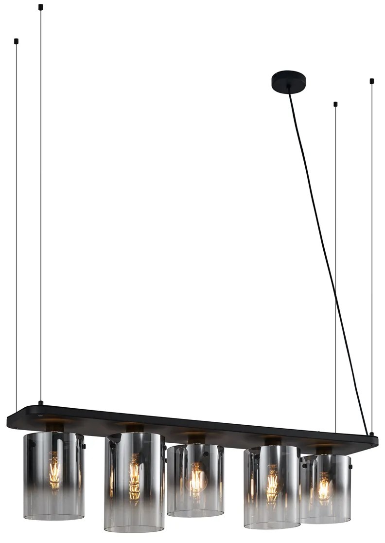 Moderne hanglamp zwart met smoke glas 5-lichts - Hybrid