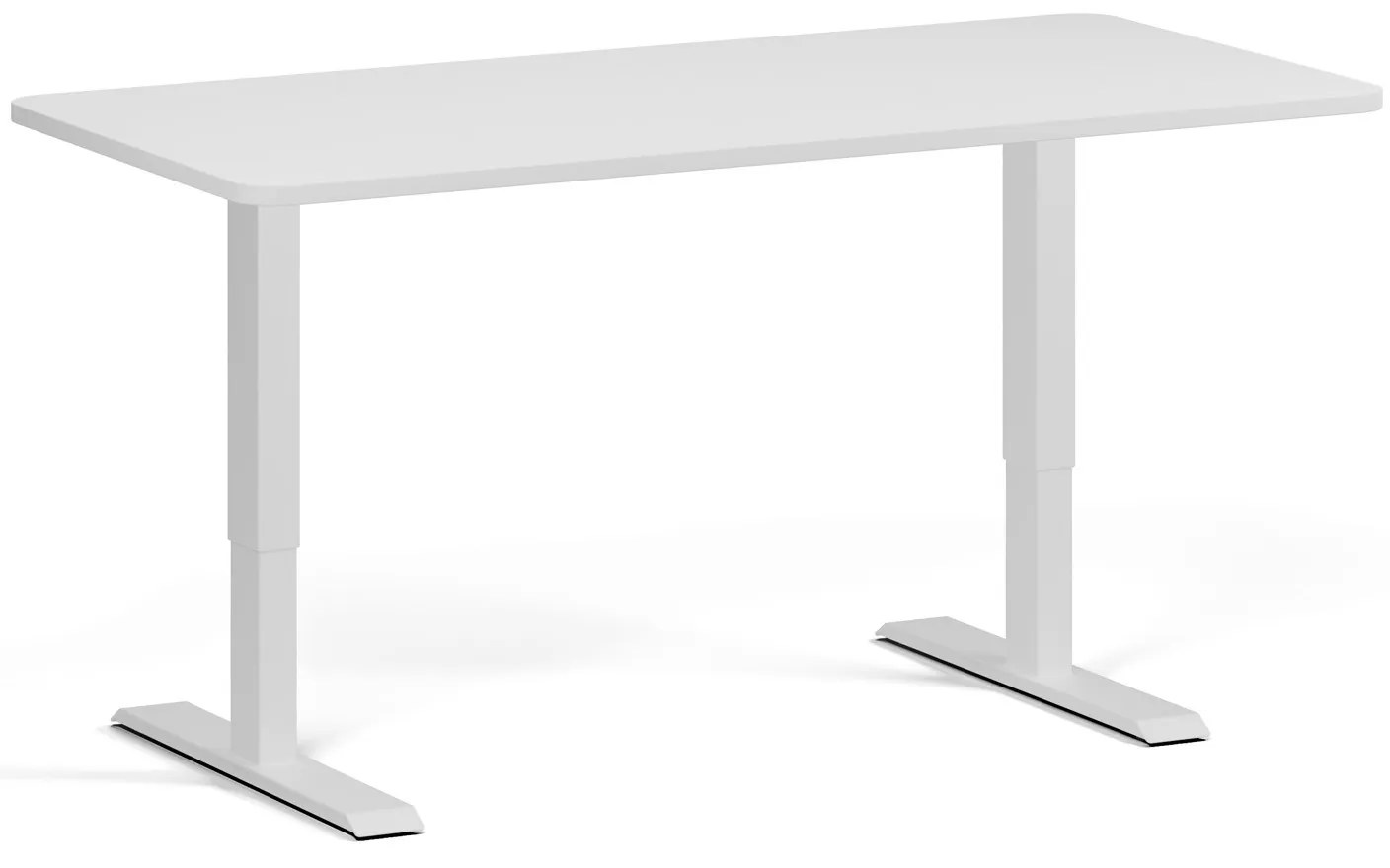 Výškovo nastaviteľný stôl, 160x80 cm, 1 motor, zaoblené rohy, sivá podnož, biela