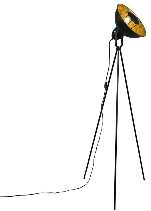 Priemyselná stojaca lampa trojnožka čierna so zlatom - Magna Basic 25