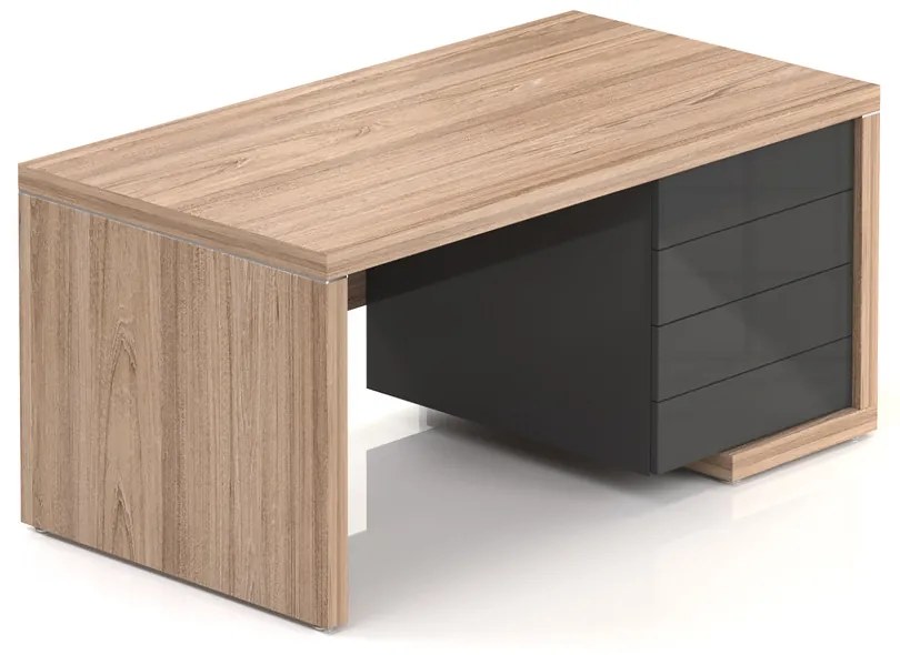 Stôl Lineart 160 x 85 cm + pravý kontajner, brest svetlý / antracit