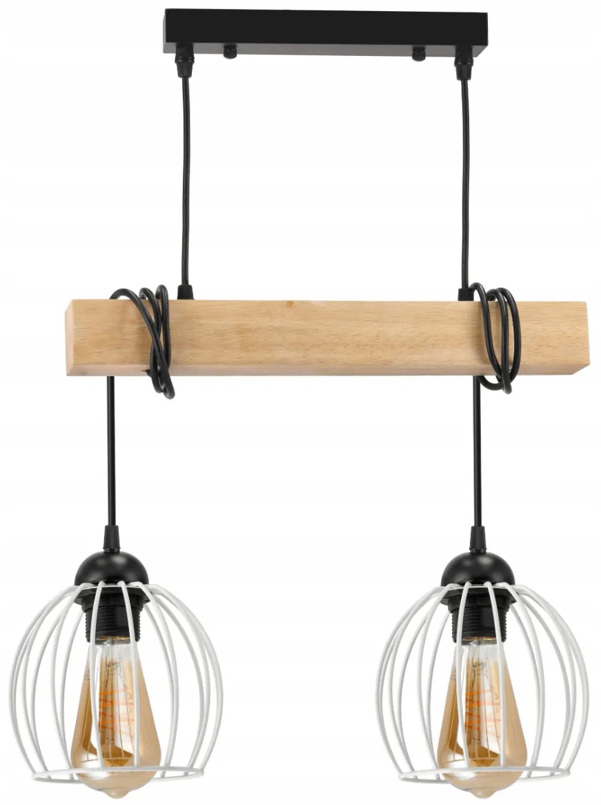 BERGE Závesné stropné svietidlo LED drevený trámový 2xE27 Drôtený guľový luster