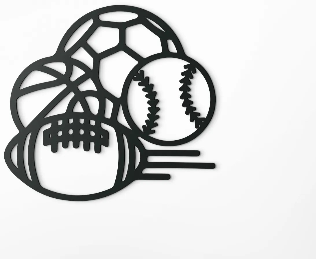 drevko Drevená nálepka Lopty na šport Rozmer obrazu: 30 x 32,5 cm, Farba dekorácie: Čierna