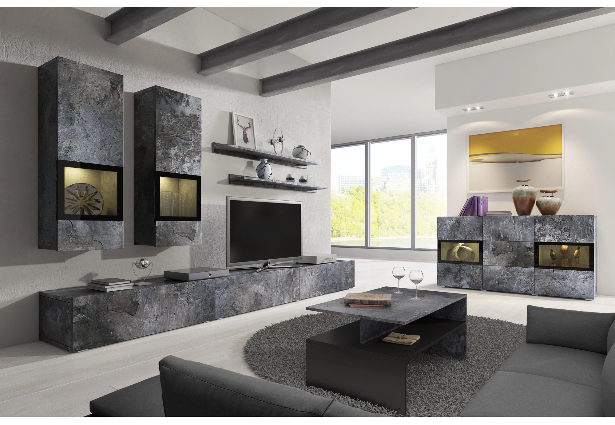 Obývacia stena Barly Typ 10 (schiefer). Akcia -20%. Vlastná spoľahlivá doprava až k Vám domov. 1030323