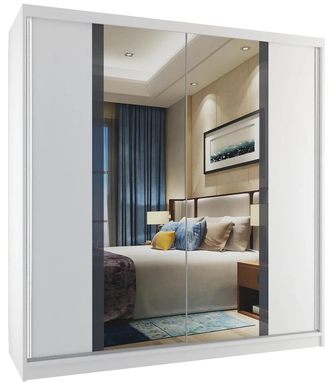 Šatníková skriňa 158cm Belini biely mat s posuvnými dverami a zrkadlom MV SZP3/2/W/W/S/HI