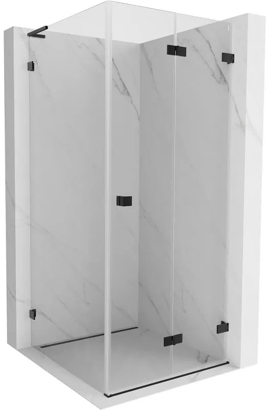 Mexen Lunar-F L, sklápací sprchový kút pravý 70 x 70 cm, 8mm číre sklo, čierny profil, 836L-070-070-70-00-P