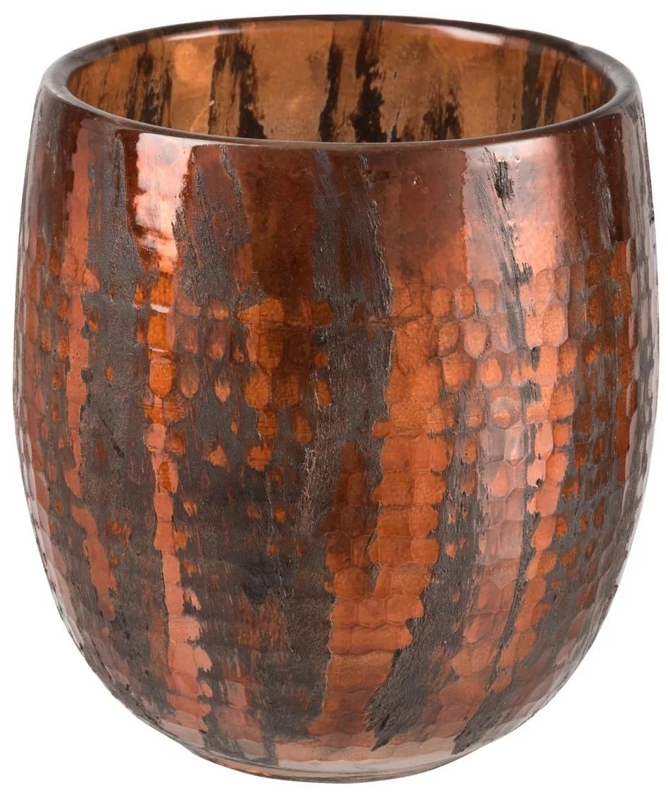 Koňakový mramorovaný sklenený svietnik - Ø 19*20 cm