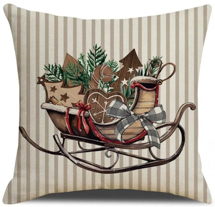 Vianočný povlak na vankúš SLEIGH 45x45 cm, béžový