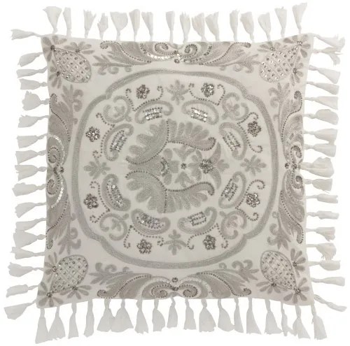 Zamatový smotanový vankúš Moroccan so strapcami - 45 * 45 cm