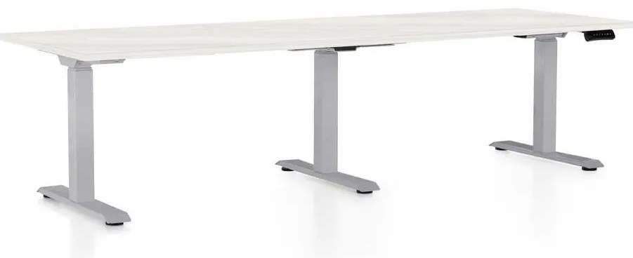 Výškovo nastaviteľný stôl OfficeTech Long, 240 x 80 cm, sivá podnož, biely jaseň