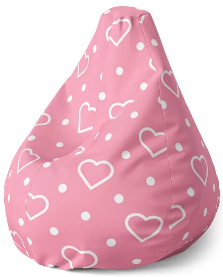 Sedací vak Pear srdce a bodky, ružová