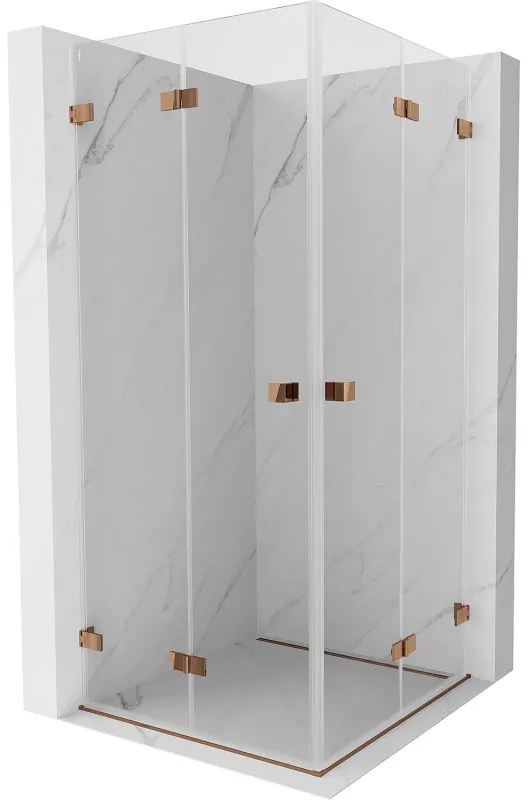 Mexen Lunar-F Duo, skladací sprchový kút 75 x 75 cm, 8mm číre sklo, profil ružové zlato, 836-075L-075P-60-00