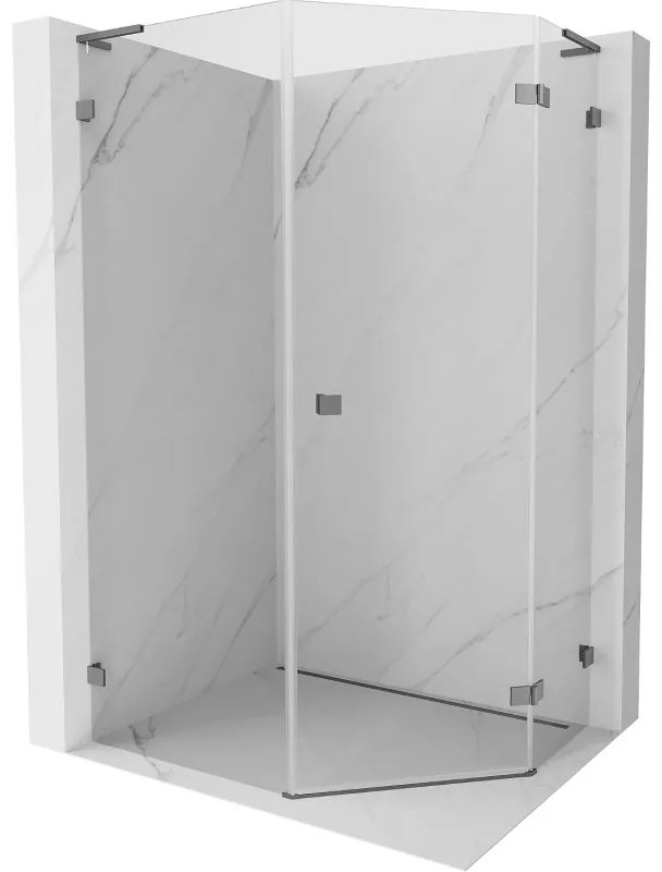 Mexen Lunar, L päťuholníkový sprchový kút s pravým sklonom 80 x 100 cm, 8mm číre sklo, grafitový profil, 831L-080P-100L-95-00-P