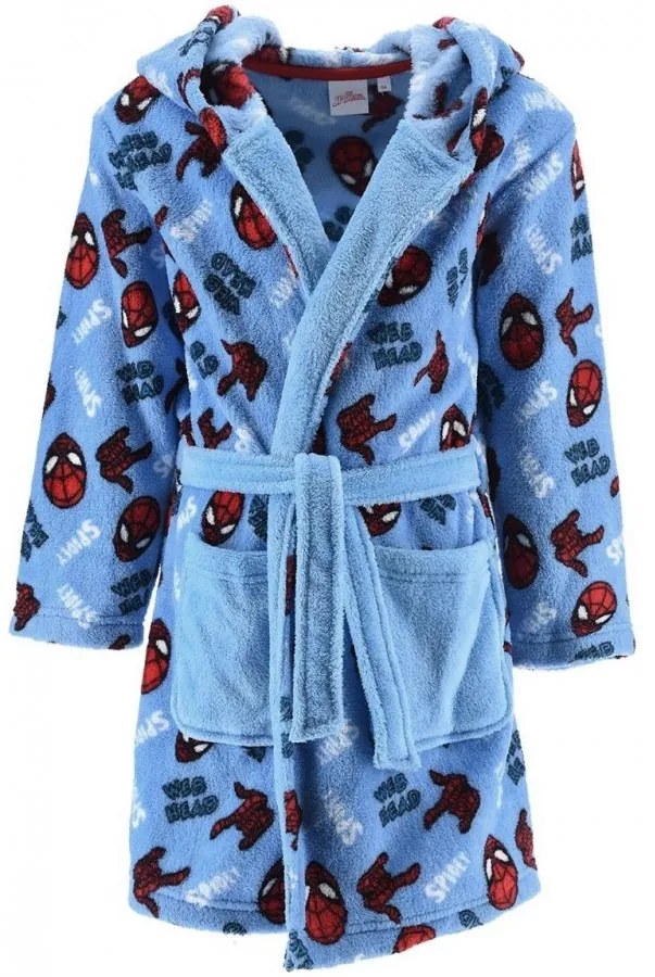 Detský / chlapčenský coral fleece župan s kapucňou Spidey, EU 98 Modrá