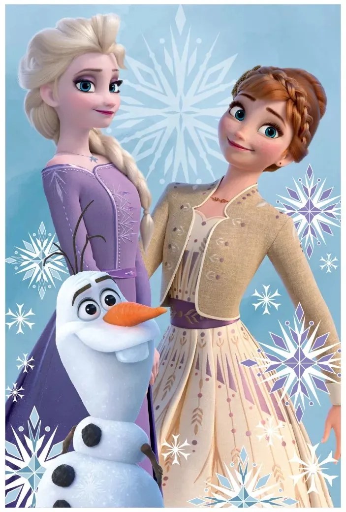 Detská fleecová deka Ľadové kráľovstvo - motív princezné s Olafom - 100 x 150 cm