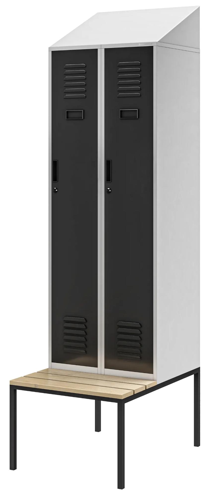 Šatníková skriňa s lavicou a strechou KACPER II PRO, 600 x 2295 x 850 mm, šedo-antracitová