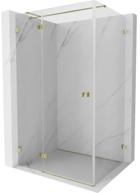 Mexen Lunar T, sklápací sprchový kút ľavý 110 x 70 cm, 8mm číre sklo, zlatý profil, 834T-110-070-50-00-L