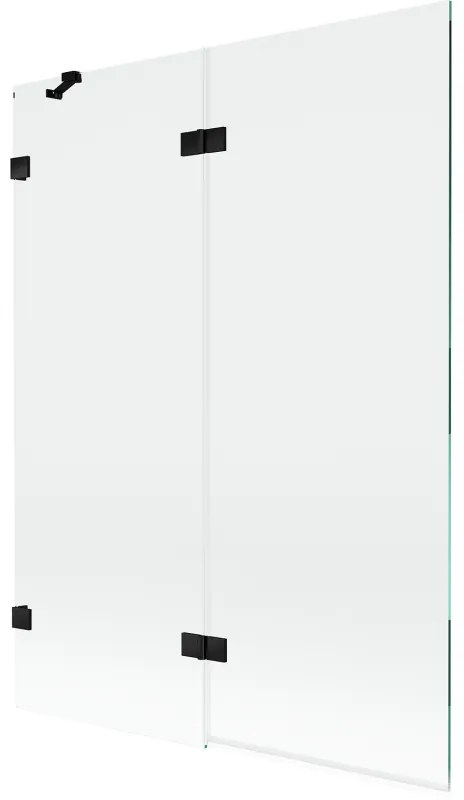 Mexen Lunar, 2-krídlová vaňová zástena ľavá 130 x 150 cm, číre sklo, čierna matná, 897-130-100-70-00-L