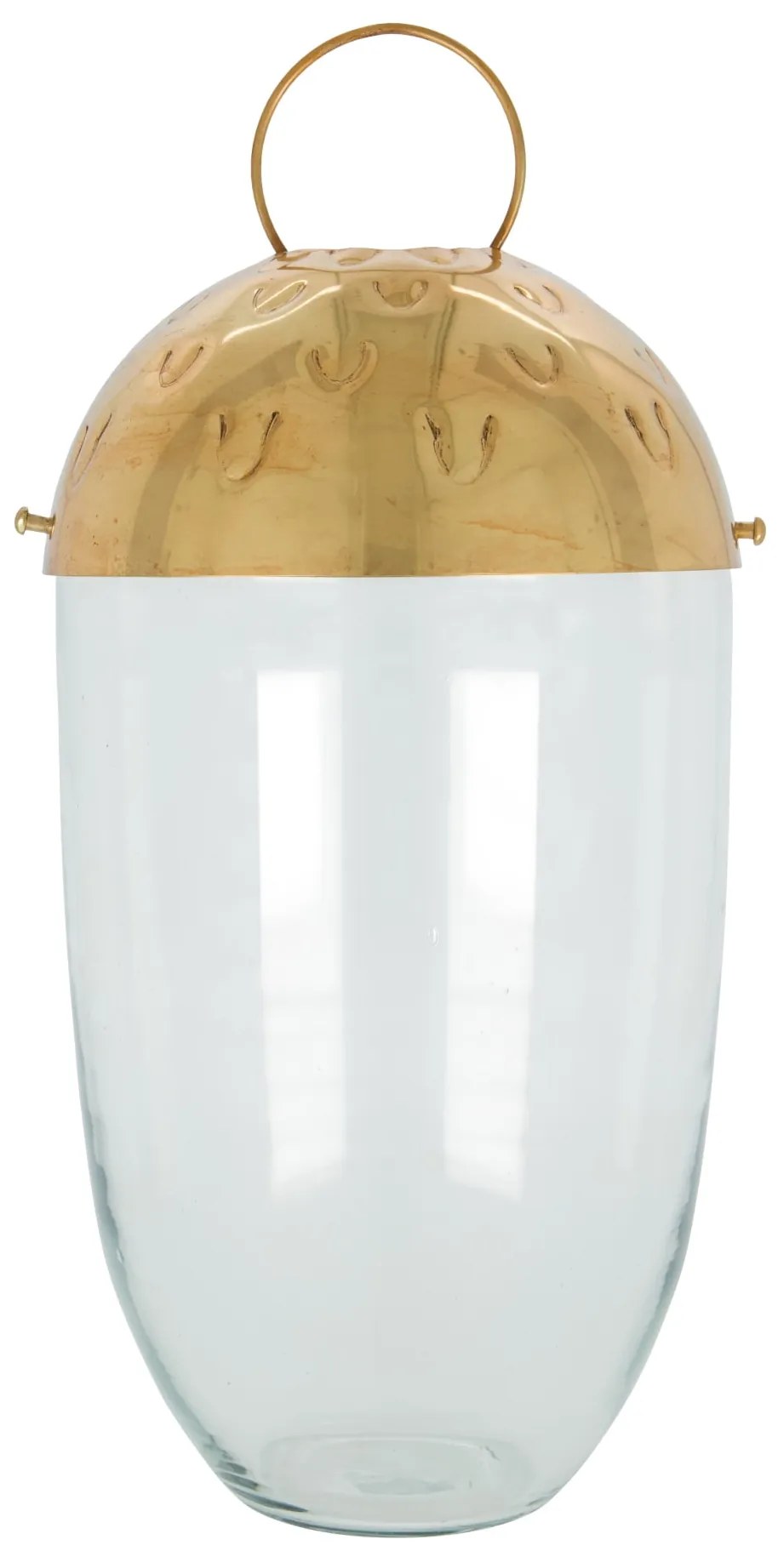 House Doctor Sklenený lampáš Acho Clear/Gold 33 cm