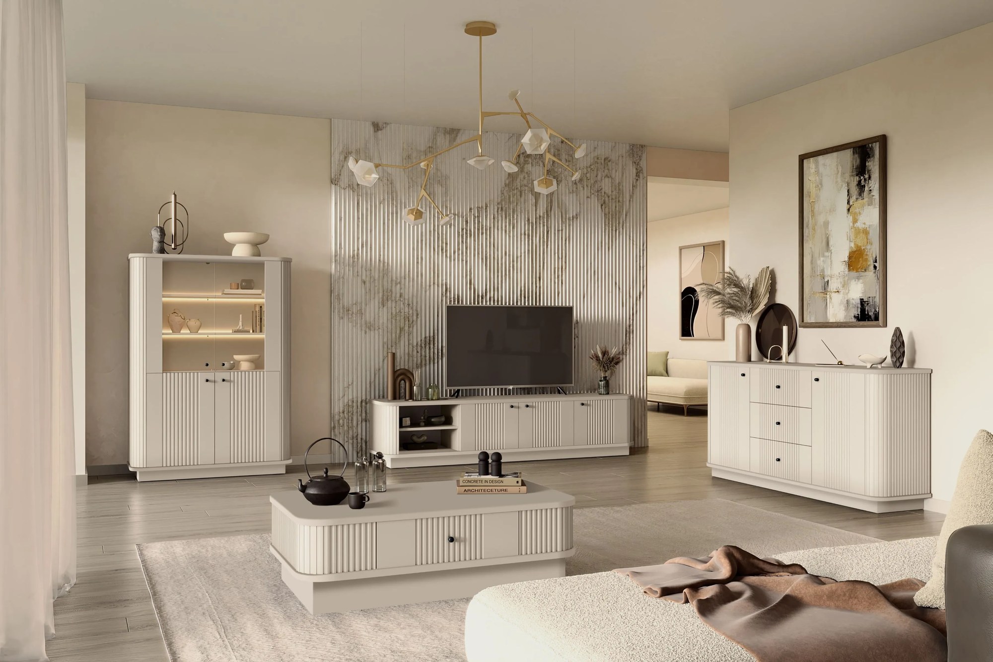 Vitrína Vespera 103 cm na sokli - kašmírová / čierna