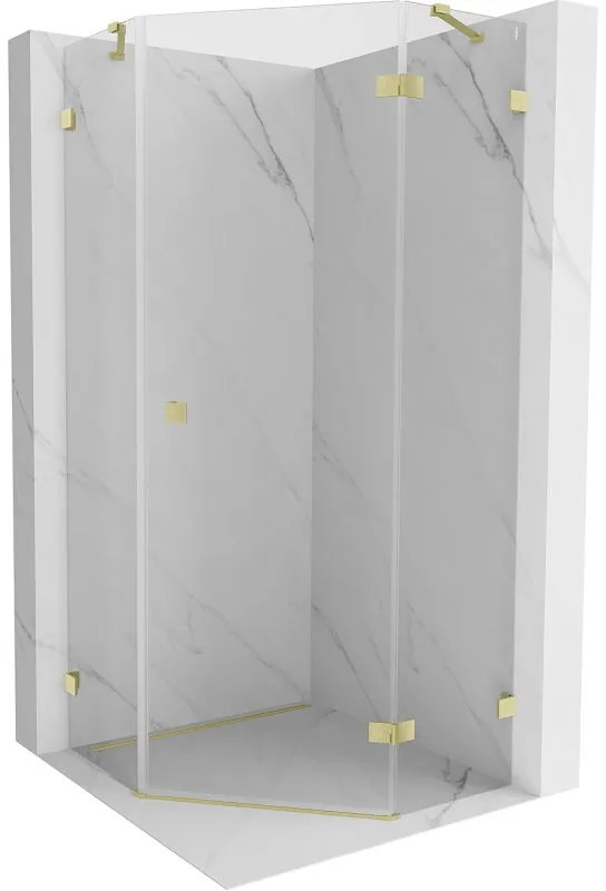 Mexen Lunar, päťuholníkový sprchový kút s pravým sklonom 80 x 80 cm, 8mm číre sklo, zlatý matný profil, 831-080P-080L-55-00-P