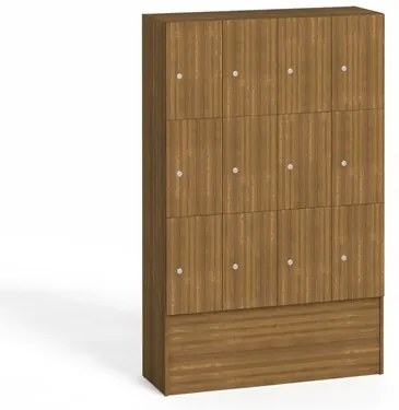 Drevená odkladacia skrinka S5 s úložnými boxami, 12 boxov, 1700 x 1200 x 420 mm, cylindrický zámok, orech
