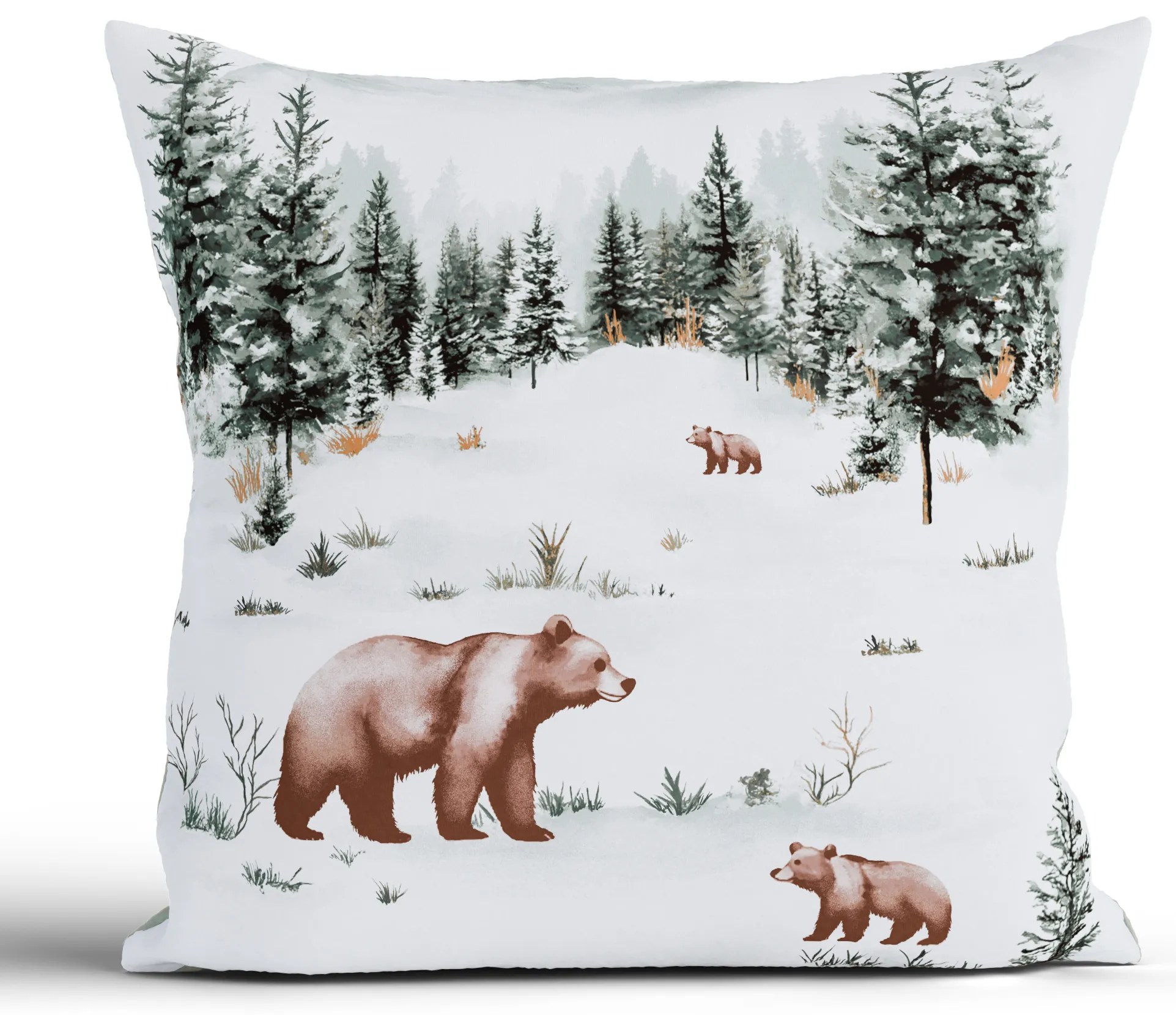 Vianočná bavlnená obliečka na vankúšik Renforcé 40 × 40 cm - Medvede v zime