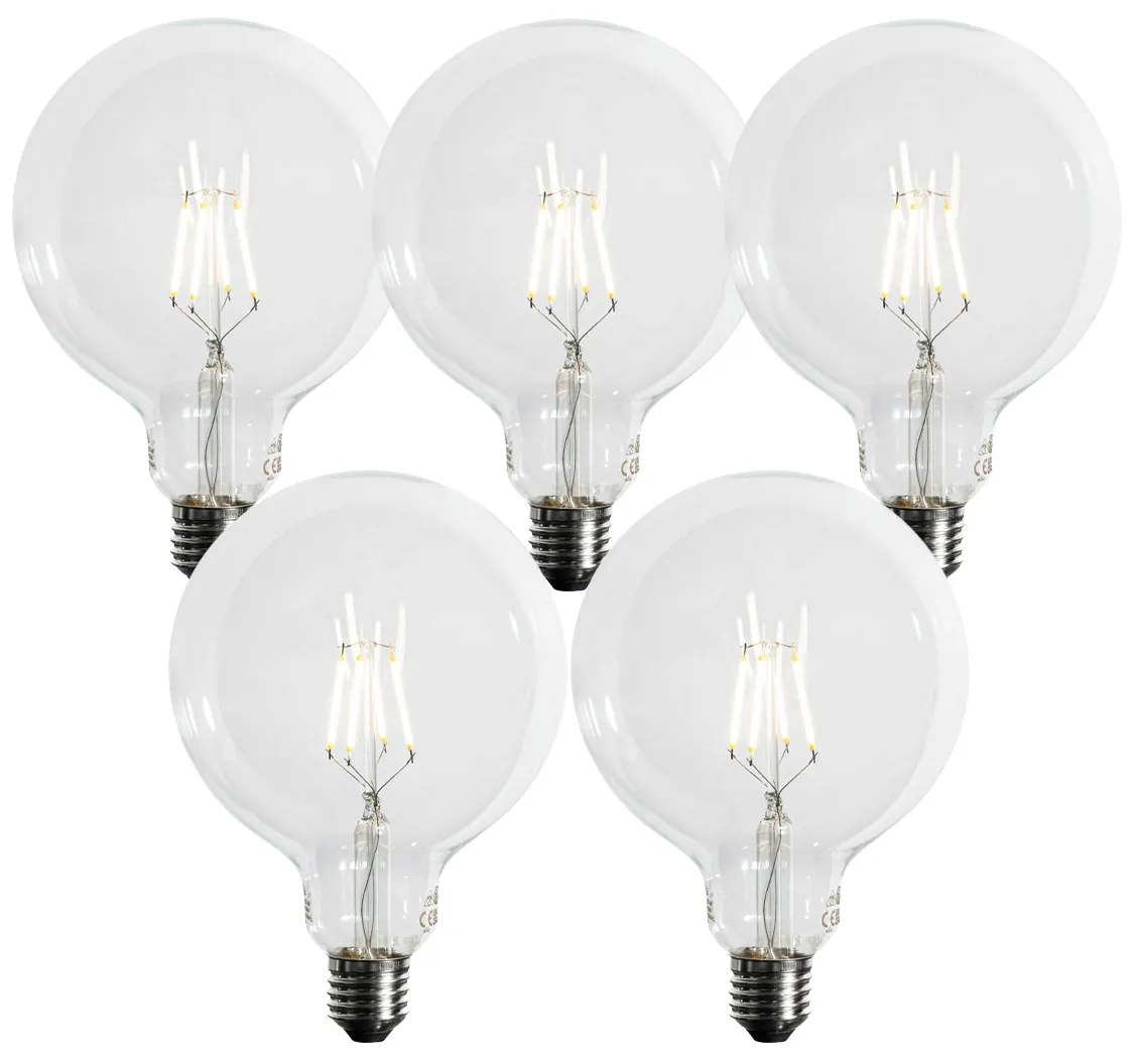 Sada 5 ks E27 3-stupňová stmievateľná LED žiarovka so špirálovým vláknom G125 4W 450lm 3000K